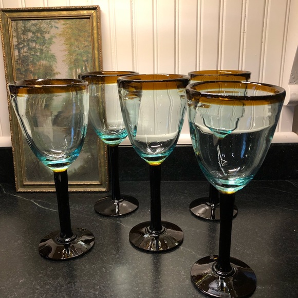 Other - Hand blown Mexican glass goblets set of 5
